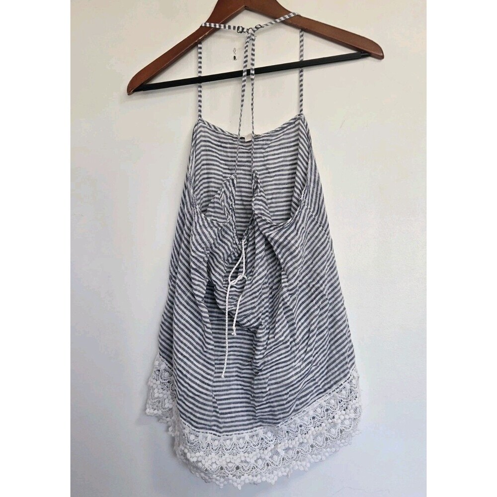 C Dress Womens XL Blue Mini Floral Boho Y2K Cottagecore Granola Fringe Coastal
